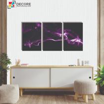 Conjunto Quadro Decorativo 3 Peças Mdf Abstrato Ondas Roxas