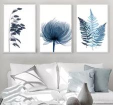 Conjunto Quadro Decorativo Azul botânico folha"