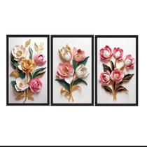 Conjunto Quadro Decorativo buque de rosas"