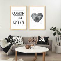 Conjunto Quadro Decorativo Frase, O Amor esta no Lar Moldura Caixa, Marfim