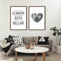 Conjunto Quadro Decorativo Frase, O Amor esta no Lar Moldura Caixa, Marrom Cafe