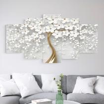 Conjunto Quadro Decorativo Mosaico Com Foto Personalizado Árvore Flor Branca PVC Decoração para Sala de Jantar Quarto Casal - Decorarte Designer