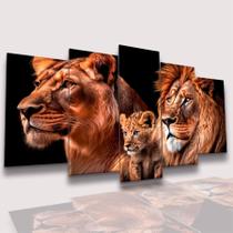 Conjunto Quadro Decorativo Mosaico Com Foto Personalizado Família de Leões 1 Filhote PVC Decoração para Sala de Jantar Quarto Casal