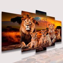 Conjunto Quadro Decorativo Mosaico Com Foto Personalizado Família de Leões 3 Filhote PVC Decoração para Sala de Jantar Quarto Casal