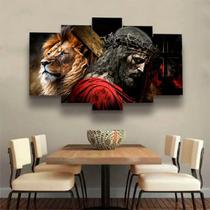 Conjunto Quadro Decorativo Mosaico Com Foto Personalizado Jesus Cristo e Leão de Juda PVC Decoração para Sala de Jantar Quarto Casal