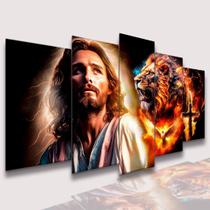 Conjunto Quadro Decorativo Mosaico Jesus Cristo e Leão de Juda Sala de Jantar Quarto Casal