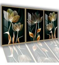 Conjunto Quadro Flor Preta Gold Flores"