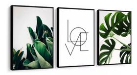 Conjunto Quadro Folhas Verdes Love Amor"