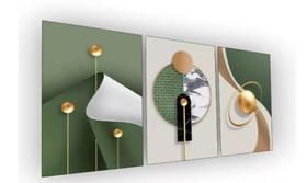 Conjunto Quadro Geométrico Gold Green"