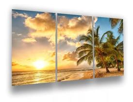 Conjunto Quadro Praia Coqueiro Mar Por Do Sol Raio De Sol"