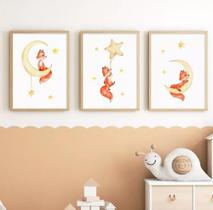 Conjunto Quadro Raposa Balão Lua Estrela"