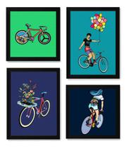 Conjunto Quadros Arte Garota Bicicletas Bikes Flores