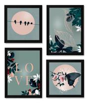 Conjunto Quadros Artes Folhas Borboleta Passaros Love Conjunto Quadros Artes Folhas Borboleta Passaros Love