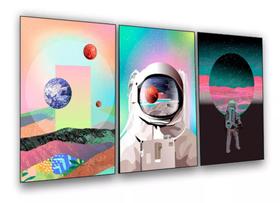 conjunto quadros Astronauta Abstrato"