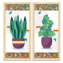 Conjunto Quadros Decorativos 2 pçs 20x45 Vasos e Azulejos