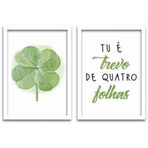 Conjunto Quadros Decorativos 2 pçs mdf 20x30 Trevo 4 folhas