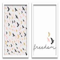Conjunto Quadros Decorativos 2 Peças 40X60 Freedom Pássaros Titulo Moldura Branca Conjunto Quadros Decorativos 2 Peças 40X60 Freedom Pássaros Titulo Moldura Branca