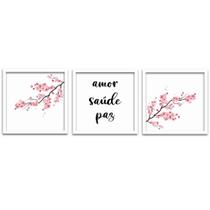 Conjunto Quadros Decorativos 3 peças 40x40 Amor Saúde Paz