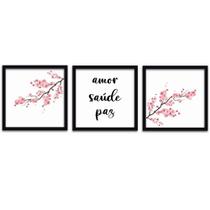 Conjunto Quadros Decorativos 3 peças 40x40 Amor Saúde Paz