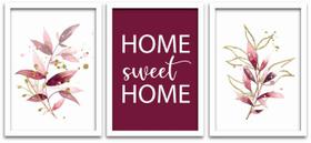 Conjunto Quadros Decorativos 3 peças 40x60 Home Sweet Home