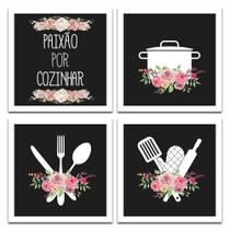 Conjunto Quadros Decorativos 4 pçs 20x20 Paixão por Cozinhar Conjunto Quadros Decorativos 4 pçs 20x20 Paixão por Cozinhar