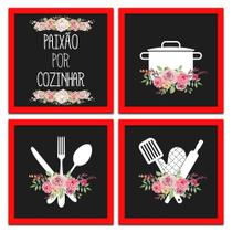 Conjunto Quadros Decorativos 4 pçs 20x20 Paixão por Cozinhar Conjunto Quadros Decorativos 4 pçs 20x20 Paixão por Cozinhar
