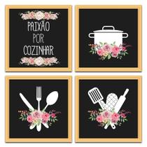 Conjunto Quadros Decorativos 4 pçs 20x20 Paixão por Cozinhar Conjunto Quadros Decorativos 4 pçs 20x20 Paixão por Cozinhar