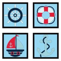 Conjunto Quadros Decorativos 4 peças 20x20 Marinheiro Conjunto Quadros Decorativos 4 peças 20x20 Marinheiro