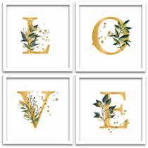 Conjunto Quadros Decorativos 4 peças 25x25 Love Conjunto Quadros Decorativos 4 peças 25x25 Love