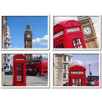 Conjunto Quadros Decorativos 4 peças 25x35 Cabine Londres Conjunto Quadros Decorativos 4 peças 25x35 Cabine Londres