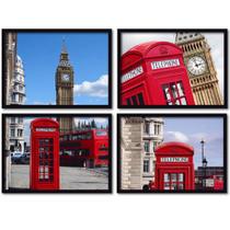 Conjunto Quadros Decorativos 4 peças 25x35 Cabine Londres Conjunto Quadros Decorativos 4 peças 25x35 Cabine Londres