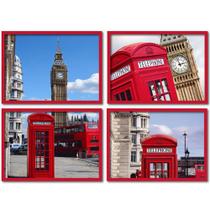 Conjunto Quadros Decorativos 4 peças 25x35 Cabine Londres Conjunto Quadros Decorativos 4 peças 25x35 Cabine Londres