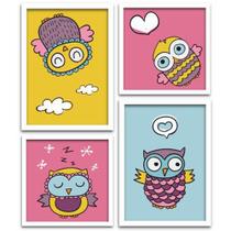 Conjunto Quadros Decorativos 4 peças Corujinha Conjunto Quadros Decorativos 4 peças Corujinha