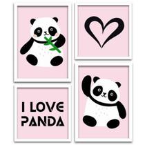 Conjunto Quadros Decorativos 4 peças I Love Panda