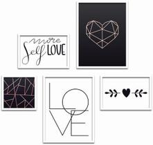 Conjunto Quadros Decorativos 5 peças Love frase