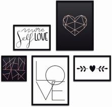 Conjunto Quadros Decorativos 5 peças Love frase