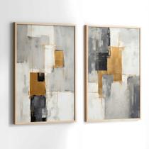 Conjunto Quadros Decorativos com Moldura Abstrato Arte Dourado e Preto Kit 2 Quadros 40x60 Decoração Conjunto Quadros Decorativos com Moldura Abstrato Arte Dourado e Preto Kit 2 Quadros 40x60 Decoração