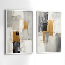 Conjunto Quadros Decorativos com Moldura Abstrato Arte Dourado e Preto Kit 2 Quadros 90x60 Decoração Conjunto Quadros Decorativos com Moldura Abstrato Arte Dourado e Preto Kit 2 Quadros 90x60 Decoração
