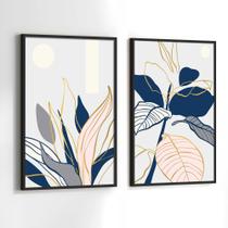 Conjunto Quadros Decorativos com Moldura Abstrato Folhas Azul Dourado Rosa Kit 2 Quadros 40x60 Decoração Conjunto Quadros Decorativos com Moldura Abstrato Folhas Azul Dourado Rosa Kit 2 Quadros 40x60 Decoração