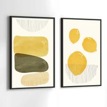 Conjunto Quadros Decorativos com Moldura Abstrato Formas Limão Kit 2 Quadros 130x90 Decoração Conjunto Quadros Decorativos com Moldura Abstrato Formas Limão Kit 2 Quadros 130x90 Decoração