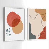 Conjunto Quadros Decorativos com Moldura Abstrato Formas Vermelho Bege Kit 2 Quadros 130x90 Decoração
