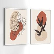 Conjunto Quadros Decorativos com Moldura Abstrato Marrom e Bege Kit 2 Quadros 130x90 Decoração