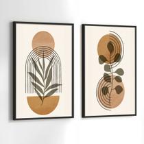 Conjunto Quadros Decorativos com Moldura Abstrato Marrom e Bege Kit 2 Quadros 30x40 Decoração