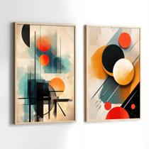 Conjunto Quadros Decorativos com Moldura Abstrato Moderno Geometrico Colorido Kit 2 Quadros 40x60 Decoração