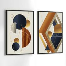 Conjunto Quadros Decorativos com Moldura Abstrato Moderno Geometrico Kit 2 Quadros 30x40 Decoração