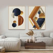 Conjunto Quadros Decorativos com Moldura Abstrato Moderno Geometrico Sala Quarto Cozinha Kit 2 Peças