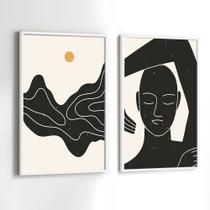 Conjunto Quadros Decorativos com Moldura Arte Abstrata Minimalista Kit 2 Quadros 30x40 Decoração