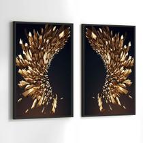 Conjunto Quadros Decorativos com Moldura Arte Asas Douradas Kit 2 Quadros 130x90 Decoração Conjunto Quadros Decorativos com Moldura Arte Asas Douradas Kit 2 Quadros 130x90 Decoração