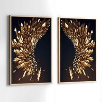 Conjunto Quadros Decorativos com Moldura Arte Asas Douradas Kit 2 Quadros 40x60 Decoração