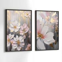 Conjunto Quadros Decorativos com Moldura Arte Pintura Flores Branca Kit 2 Quadros 30x40 Decoração Conjunto Quadros Decorativos com Moldura Arte Pintura Flores Branca Kit 2 Quadros 30x40 Decoração